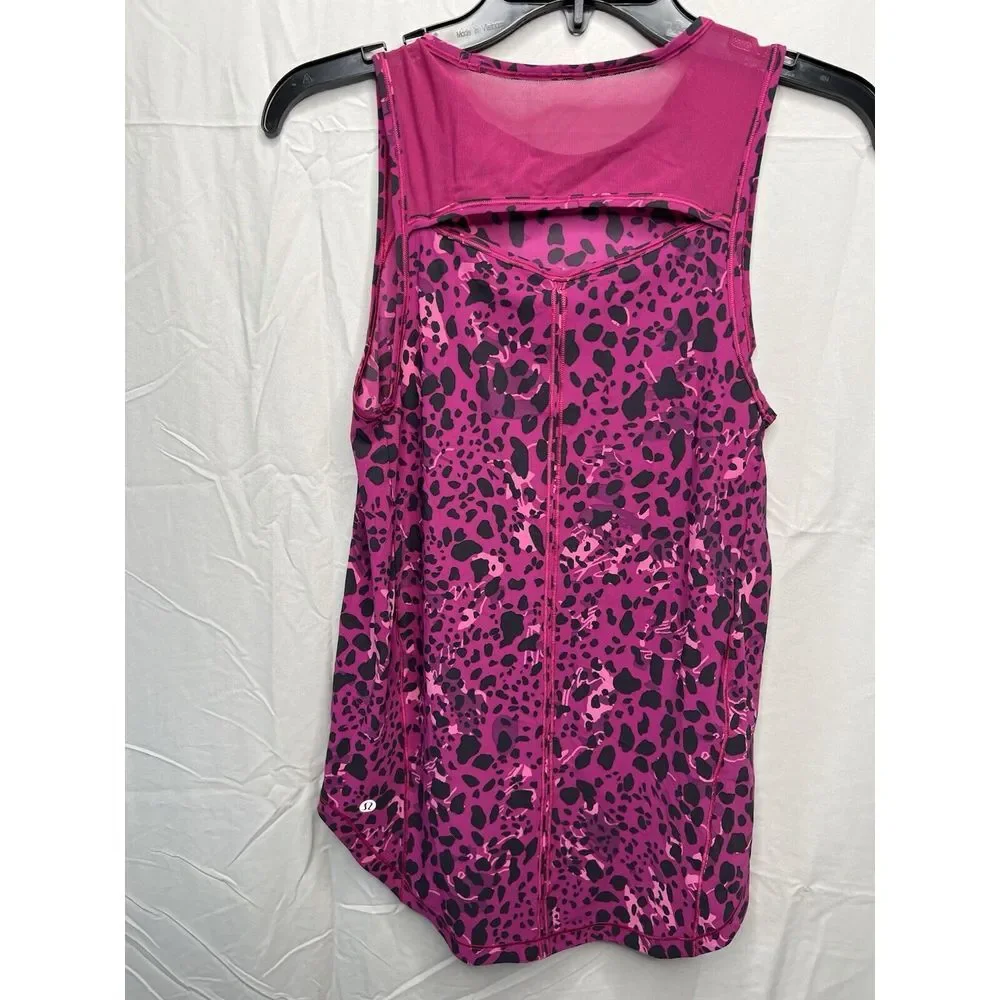 Lululemon Sculpt‎ Tank Women's 4 Black/ Fuchsia Leopard Tank Shirt